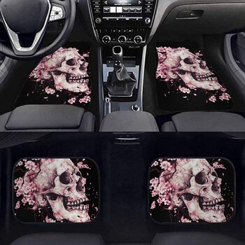 Skull Pink Cherry Blossom Car Μπροστινά Πίσω Πατάκια δαπέδου Universal Πατάκι αυτοκινήτου Πλήρες σετ 4 μοκέτα