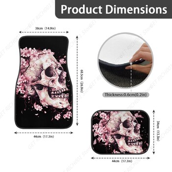 Skull Pink Cherry Blossom Car Μπροστινά Πίσω Πατάκια δαπέδου Universal Πατάκι αυτοκινήτου Πλήρες σετ 4 μοκέτα