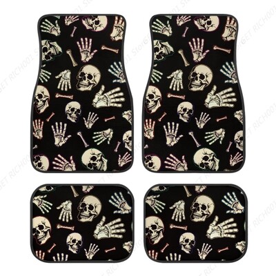 Covorașe de podea pentru mașină, față, spate, roz, cu craniu, covoraș universal pentru mașină Set complet de 4 covoare