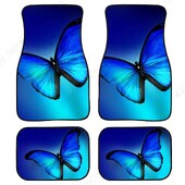Covoraș pentru mașină Fluture 4 buc. Accesorii decorative pentru autovehicule albastre Covoraș pentru podea din cauciuc față/spate pentru orice vreme. Potrivire universală