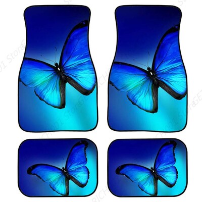 Covoraș pentru mașină Fluture 4 buc. Accesorii decorative pentru autovehicule albastre Covoraș pentru podea din cauciuc față/spate pentru orice vreme. Potrivire universală