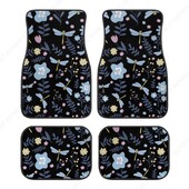 Blue Dragonfly Flower melni automašīnas paklājiņi priekšējie aizmugurējie automašīnas grīdas paklāji, 4 gab. Automašīnas paklāji, universāli piemēroti