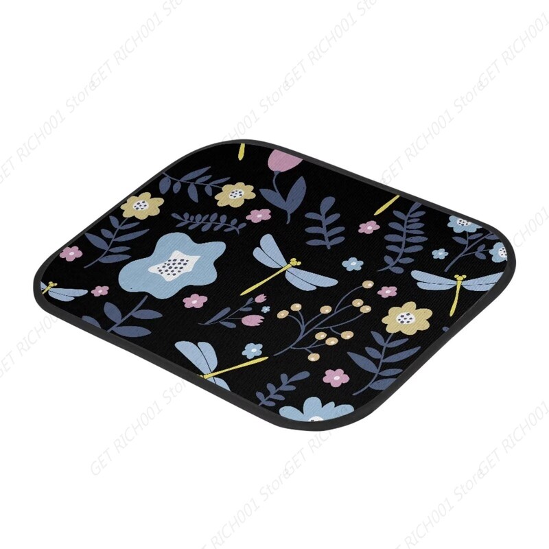 Blue Dragonfly Flower melni automašīnas paklājiņi priekšējie aizmugurējie automašīnas grīdas paklāji, 4 gab. Automašīnas paklāji, universāli piemēroti