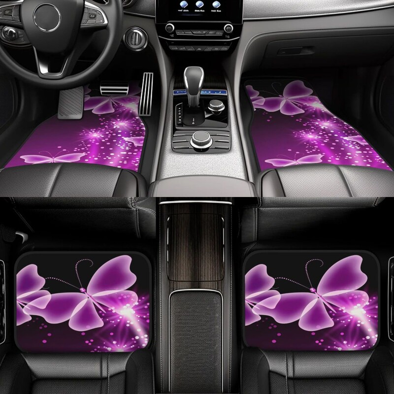 Skaists Butterfly 4PCS Crystal Velvet sieviešu automašīnu grīdas paklājiņš, pretapaugšanas automašīnas grīdas paklājs automašīnu salona piederumi