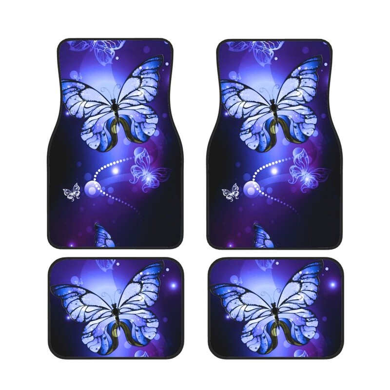 Skaists Butterfly 4PCS Crystal Velvet sieviešu automašīnu grīdas paklājiņš, pretapaugšanas automašīnas grīdas paklājs automašīnu salona piederumi