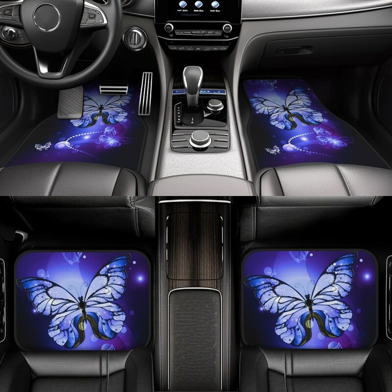 Skaists Butterfly 4PCS Crystal Velvet sieviešu automašīnu grīdas paklājiņš, pretapaugšanas automašīnas grīdas paklājs automašīnu salona piederumi