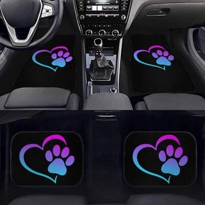 Set od 4 komada auto tepiha Purple Paw Heart Auto tepiha s univerzalnim dizajnom Zaštita za teške uvjete upijanja vode