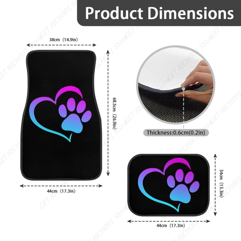 Set de 4 bucăți covorașe de podea pentru mașină Covorașe de mașină cu inimă mov cu design de potrivire universală, protecție rezistentă, care absoarbe apă