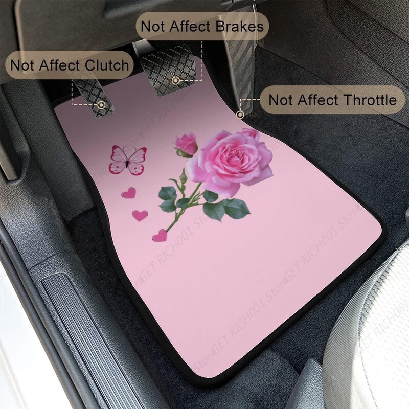 Svijetlo ružičasta ruža s cvjetnim leptirima Pod 4 komada Podne prostirke za automobile Kompletni setovi tepiha za automobile Univerzalno prikladno za SUV kamione za sve vremenske uvjete