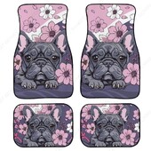 Covoraș pentru mașină cu imprimeu buldog francez Seturi de covoare pentru bărbați, design cu flori de cireș Covoraș pentru automobile 4 buc.