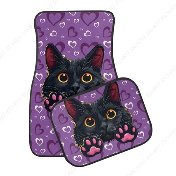 Love Cat Purple Car Μπροστινά Πίσω Πατάκια δαπέδου Πατάκι αυτοκινήτου Universal Πλήρες σετ χαλί 4 τεμαχίων