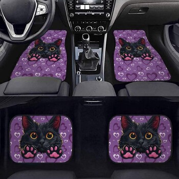 Love Cat Purple Car Μπροστινά Πίσω Πατάκια δαπέδου Πατάκι αυτοκινήτου Universal Πλήρες σετ χαλί 4 τεμαχίων