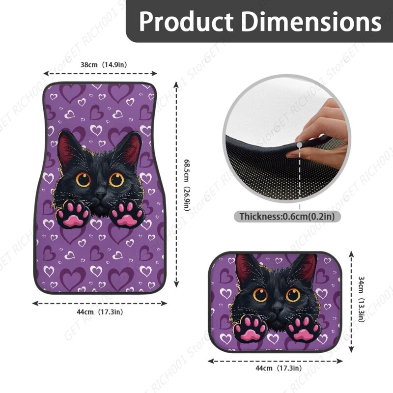 Love Cat Purple Car Fata Spate Covorașe Covor Universal Auto Set Complet De 4 Bucăți Covor
