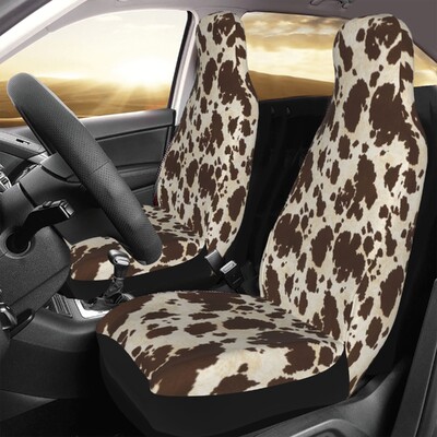 Brown Cow Print automašīnas sēdekļu pārvalki Vintage Print automašīnas priekšējais kauss sēdekļa pārsegs Auto aksesuāri Universāli piemērots lielākajai daļai automašīnu 2 gab.
