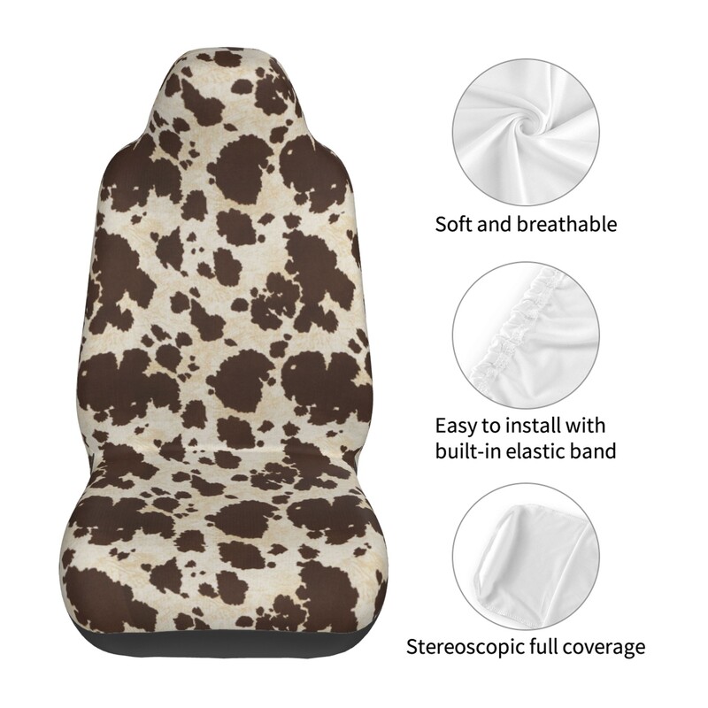 Brown Cow Print automašīnas sēdekļu pārvalki Vintage Print automašīnas priekšējais kauss sēdekļa pārsegs Auto aksesuāri Universāli piemērots lielākajai daļai automašīnu 2 gab.