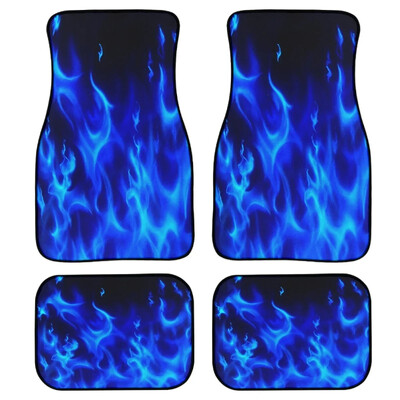 Covorașe pentru mașină cu design retro albastru de foc Accesorii pentru interiorul mașinii, ușor de curățat, set complet pentru vehicule pentru toate anotimpurile, pachet de 4 covorașe de protecție