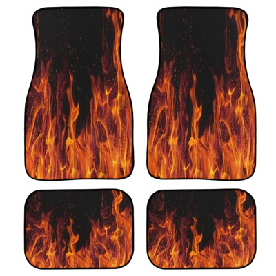 Covorașe pentru mașină cu design retro albastru de foc Accesorii pentru interiorul mașinii, ușor de curățat, set complet pentru vehicule pentru toate anotimpurile, pachet de 4 covorașe de protecție