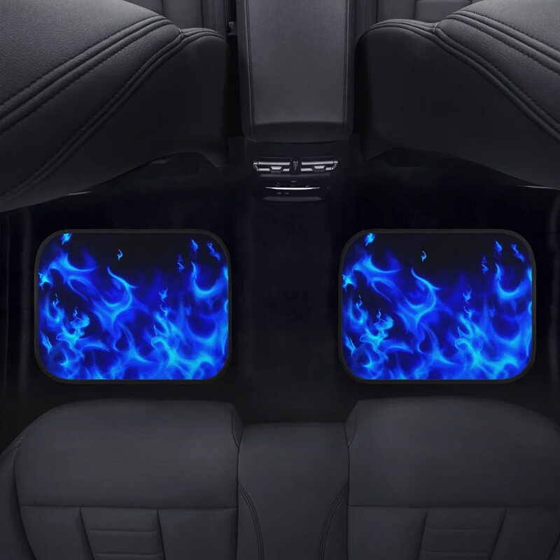 Covorașe pentru mașină cu design retro albastru de foc Accesorii pentru interiorul mașinii, ușor de curățat, set complet pentru vehicule pentru toate anotimpurile, pachet de 4 covorașe de protecție