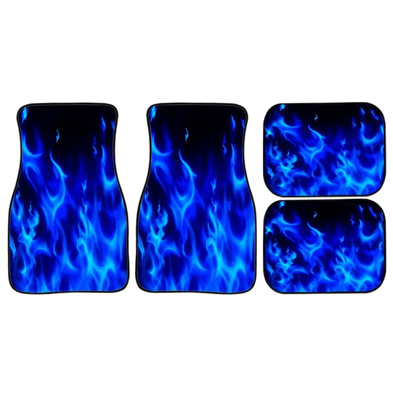 Covorașe pentru mașină cu design retro albastru de foc Accesorii pentru interiorul mașinii, ușor de curățat, set complet pentru vehicule pentru toate anotimpurile, pachet de 4 covorașe de protecție