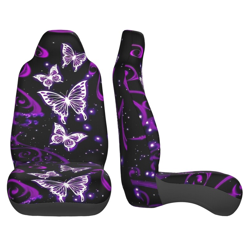 Purple Butterfly Accesorii pentru mașină Huse pentru scaune pentru mașină Protector pentru scaune pentru femei Fete Set complet 2 buc. Animal elastic elastic