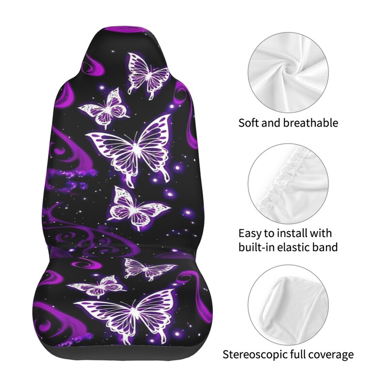 Purple Butterfly Accesorii pentru mașină Huse pentru scaune pentru mașină Protector pentru scaune pentru femei Fete Set complet 2 buc. Animal elastic elastic