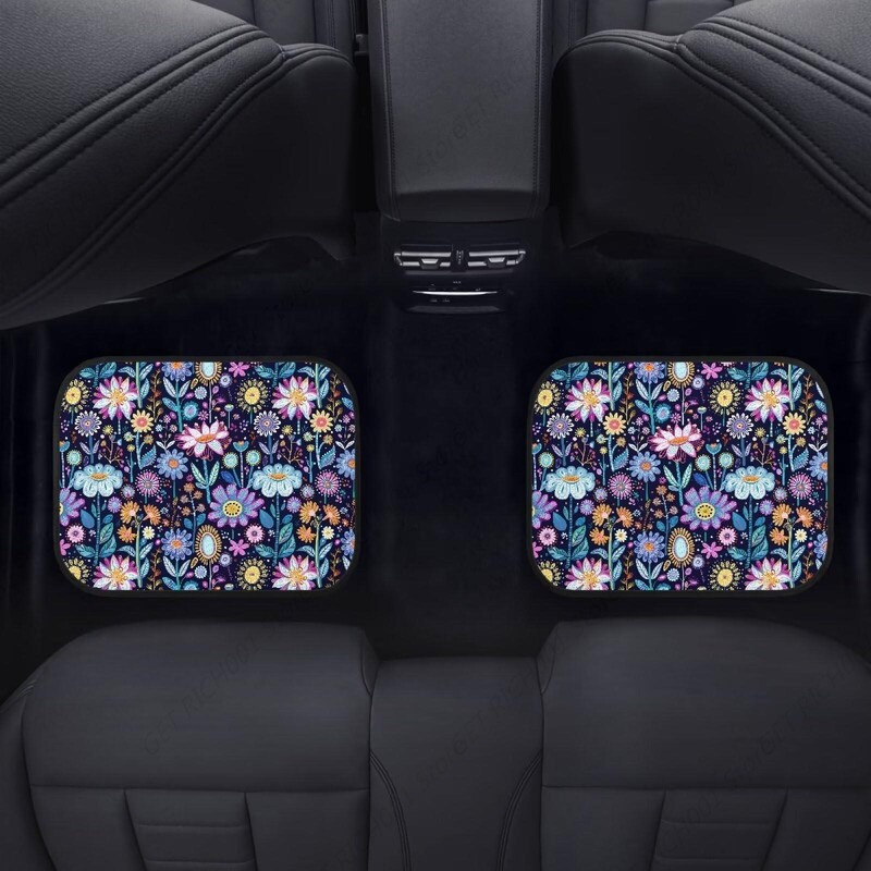Hippie Flower Lotus Blue automašīnu grīdas paklāji Lieljaudas gumijas automašīnu paklājiņi, 4 dab. automašīnu paklājiņu komplekts, universāli ūdensizturīgi auto grīdas paklāji