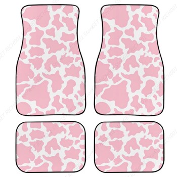 Ροζ Cow Print Auto Floor Mat Full Cover Set, εμπριμέ πατάκι αυτοκινήτου Μοκέτα Λαστιχένια πατάκια αυτοκινήτου για άνετα