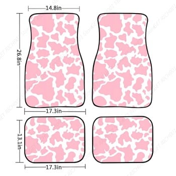 Ροζ Cow Print Auto Floor Mat Full Cover Set, εμπριμέ πατάκι αυτοκινήτου Μοκέτα Λαστιχένια πατάκια αυτοκινήτου για άνετα