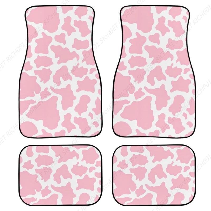 Set de acoperire completă pentru covoraș auto cu imprimeu roz de vacă, covoraș pentru podea pentru mașină imprimat covoraș din cauciuc pentru podea confortabilă