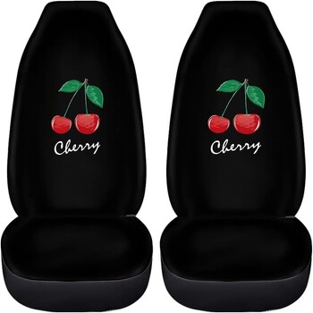 Αξιολάτρευτο Cherry Print Καλύμματα Καθισμάτων Αυτοκινήτου Οχήματα Μαλακά Ανθεκτικά Αξεσουάρ Αυτοκινήτου Διακοσμήσεις Μαύρο Universal Εφαρμογή Αδιάβροχο