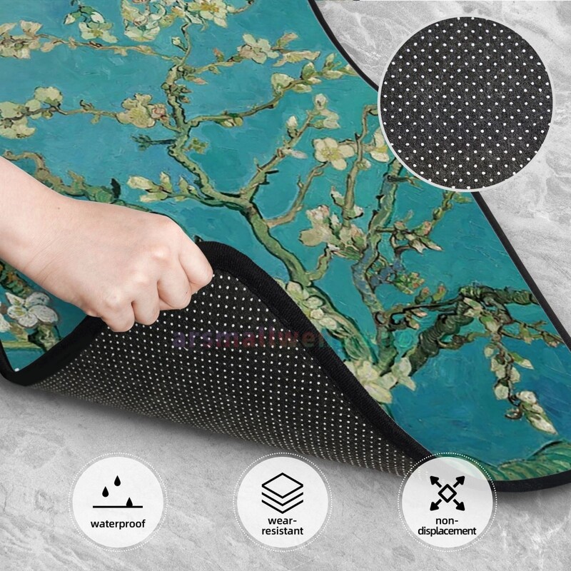 Vincent Van Gogh Covorase din catifea de cristal din flori de migdal Set de patru covorase anti-fouling Covor anti-alunecare 4 buc.