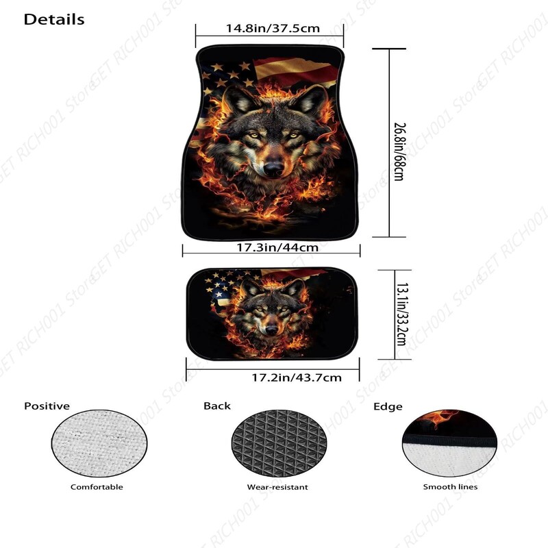 Covorașe de podea pentru mașină Cool Wolf Trend Set complet Covorașe de cauciuc pentru mașini, protecție interioară pentru orice vreme pentru față și spate