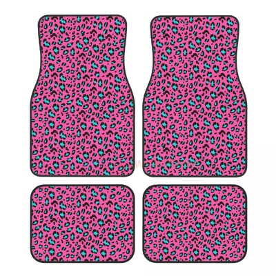 Leopard Print 4PCS Crystal Velvet Ženska podna prostirka za automobil, Protiv obraštanja Podna prostirka za automobil Dodatna oprema za unutrašnjost automobila