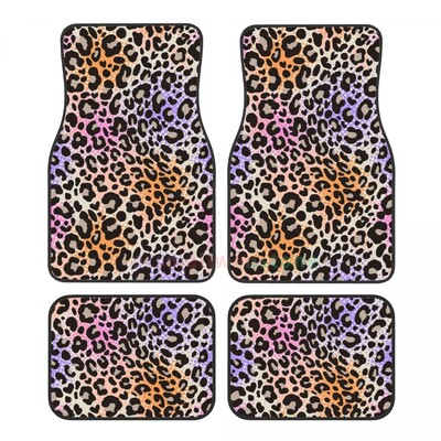Leopard Print 4PCS Crystal Velvet Ženska podna prostirka za automobil, Protiv obraštanja Podna prostirka za automobil Dodatna oprema za unutrašnjost automobila