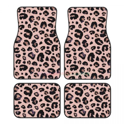 Leopard Print 4PCS Crystal Velvet Ženska podna prostirka za automobil, Protiv obraštanja Podna prostirka za automobil Dodatna oprema za unutrašnjost automobila
