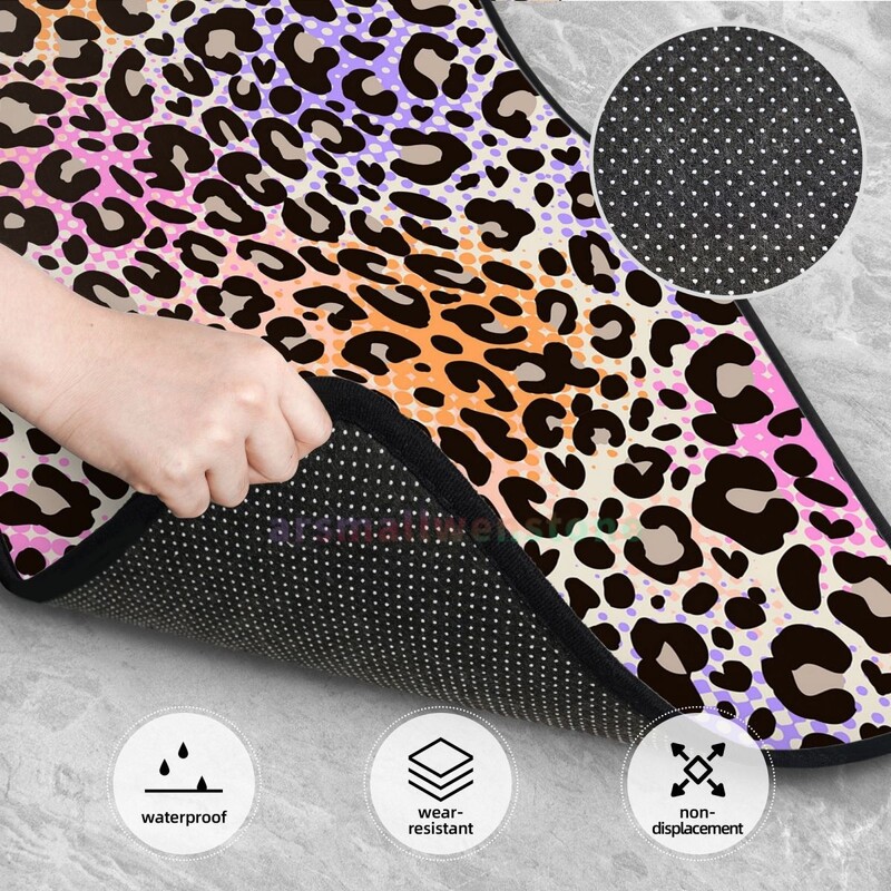 Leopard Print 4PCS Crystal Velvet Ženska podna prostirka za automobil, Protiv obraštanja Podna prostirka za automobil Dodatna oprema za unutrašnjost automobila