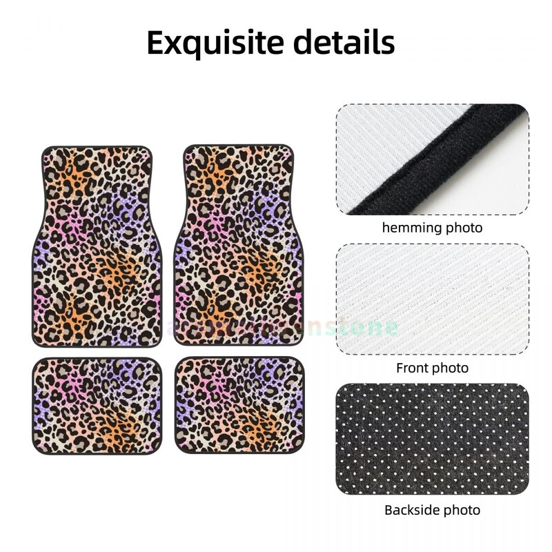 Leopard Print 4PCS Crystal Velvet Ženska podna prostirka za automobil, Protiv obraštanja Podna prostirka za automobil Dodatna oprema za unutrašnjost automobila