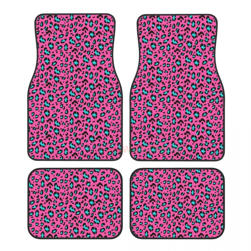 Leopard Print 4PCS Crystal Velvet Ženska podna prostirka za automobil, Protiv obraštanja Podna prostirka za automobil Dodatna oprema za unutrašnjost automobila