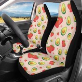 Huse pentru scaune de mașină cu imprimeu de căpșuni și avocado pentru scaunele din față Set de huse pentru scaune de mașină cu fructe din desene animate, în material textil, huse pentru scaune de mașină lavabile
