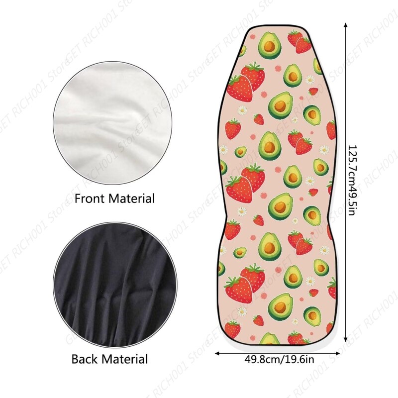 Huse pentru scaune de mașină cu imprimeu de căpșuni și avocado pentru scaunele din față Set de huse pentru scaune de mașină cu fructe din desene animate, în material textil, huse pentru scaune de mașină lavabile