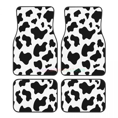 Covoraș de podea pentru mașină pentru femei, cu imprimeu de vaca, 4 bucăți, catifea de cristal, covoraș pentru podea auto anti-fouling Accesorii pentru interiorul mașinii