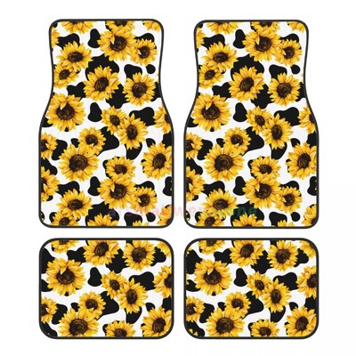 Covoraș de podea pentru mașină pentru femei, cu imprimeu de vaca, 4 bucăți, catifea de cristal, covoraș pentru podea auto anti-fouling Accesorii pentru interiorul mașinii