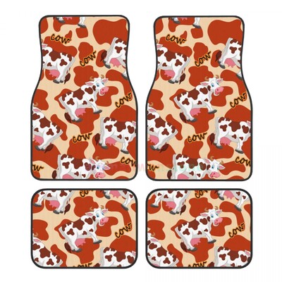 Covoraș de podea pentru mașină pentru femei, cu imprimeu de vaca, 4 bucăți, catifea de cristal, covoraș pentru podea auto anti-fouling Accesorii pentru interiorul mașinii
