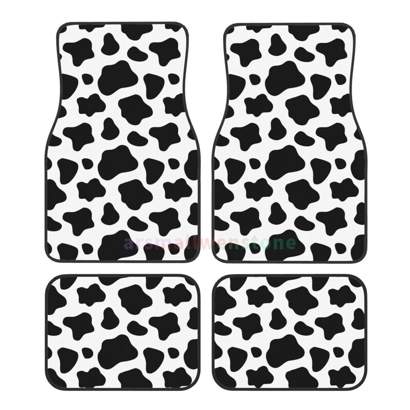 Covoraș de podea pentru mașină pentru femei, cu imprimeu de vaca, 4 bucăți, catifea de cristal, covoraș pentru podea auto anti-fouling Accesorii pentru interiorul mașinii