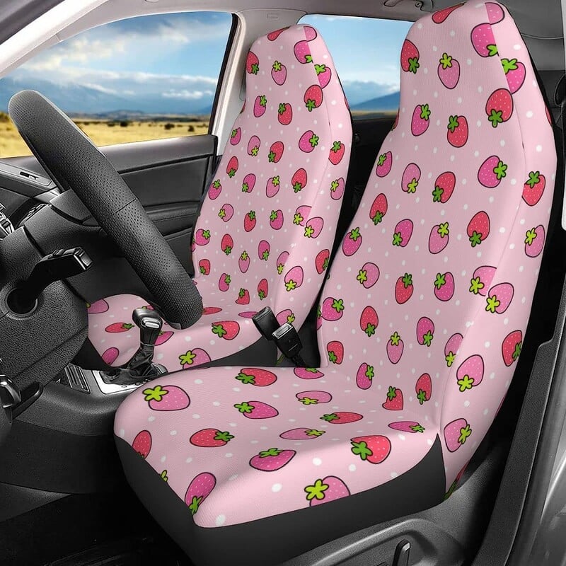 Huse scaune mașini roz căpșuni 2 buc Huse scaune auto Numai scaunele din față
