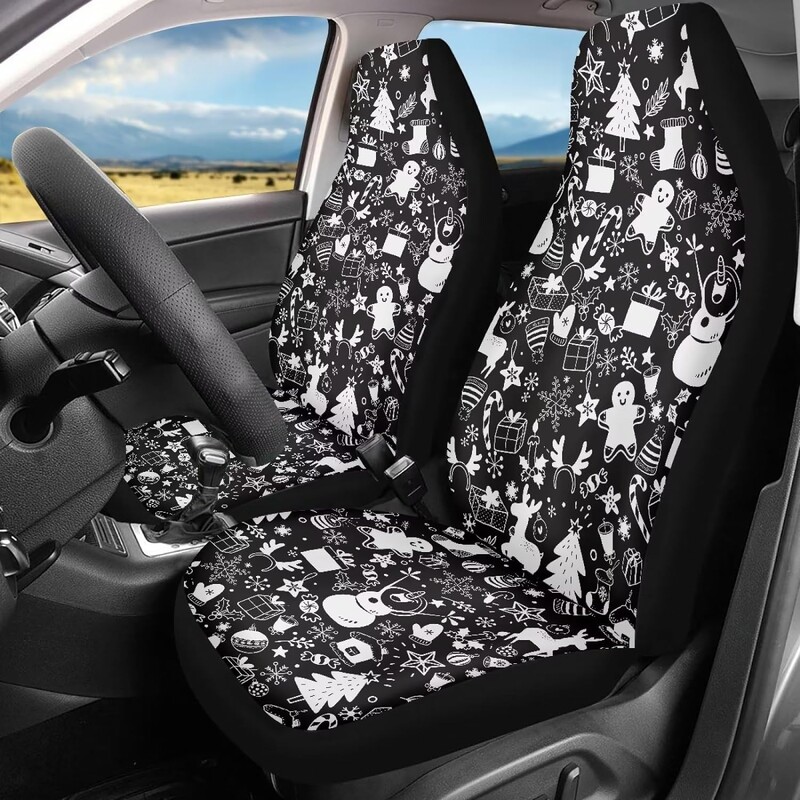 Ziemassvētku komplekts ar 2 automašīnas sēdekļa pārvalku Sniegpārsliņa Sniegavīrs Gingersnap Auto Sēdekļa Pārvalks Ziemassvētku Koks Candy Cane Holly Black Dekorācijas