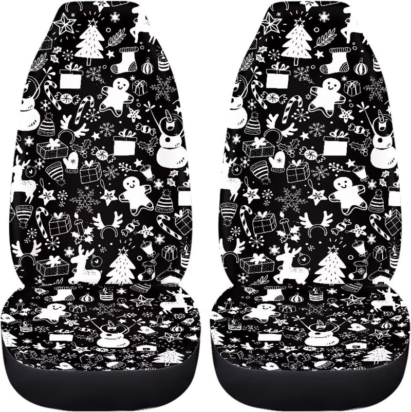 Ziemassvētku komplekts ar 2 automašīnas sēdekļa pārvalku Sniegpārsliņa Sniegavīrs Gingersnap Auto Sēdekļa Pārvalks Ziemassvētku Koks Candy Cane Holly Black Dekorācijas