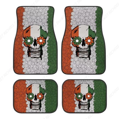 Craniu Floare Verde Portocaliu Covorașe Mașină Set De 4 Bucăți Covorașe Auto Față și Spate Se potrivesc majorității camioanelor Suv Sedan
