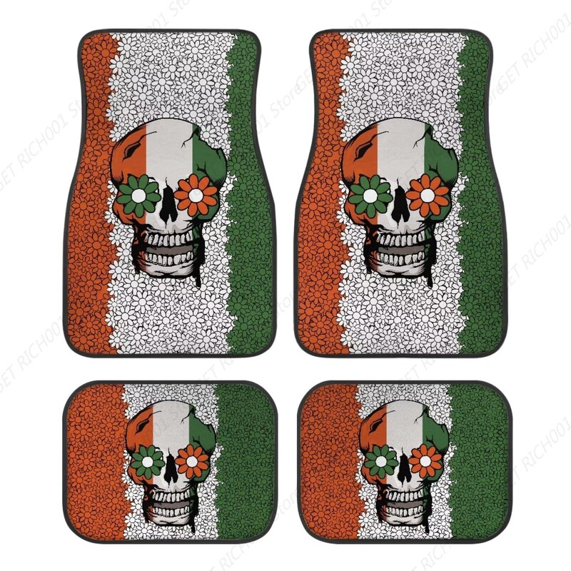 Craniu Floare Verde Portocaliu Covorașe Mașină Set De 4 Bucăți Covorașe Auto Față și Spate Se potrivesc majorității camioanelor Suv Sedan