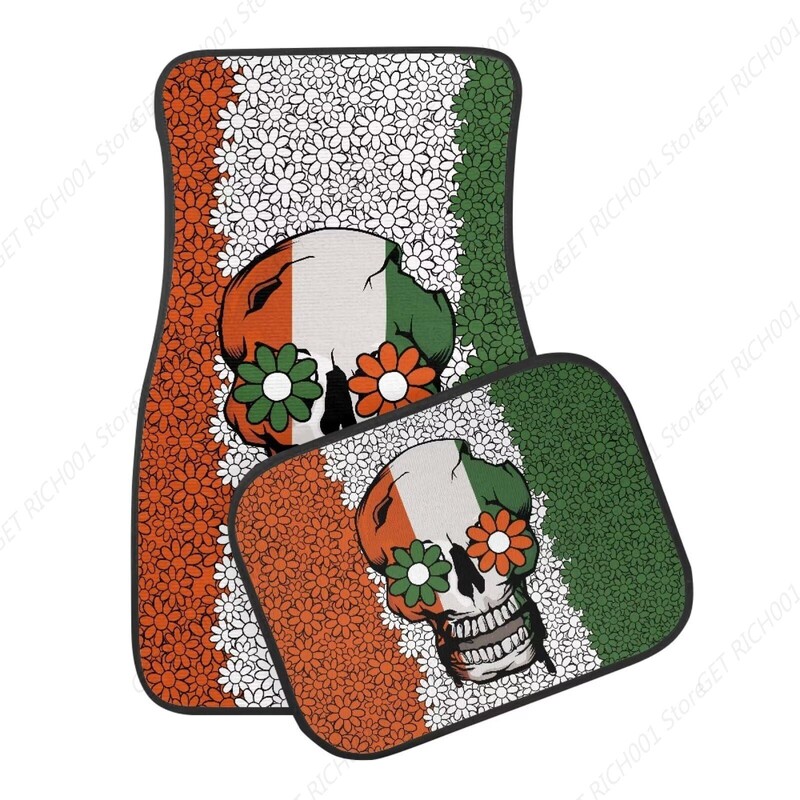 Craniu Floare Verde Portocaliu Covorașe Mașină Set De 4 Bucăți Covorașe Auto Față și Spate Se potrivesc majorității camioanelor Suv Sedan